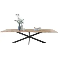 Casa Massiva Baumkantentisch 280 x 100 cm Kalea, Akazienholz naturfarben & massiv, Esstisch mit schwarzem Spider-Metallgestell, Tischplatte 26 mm, Esszimmertisch, Industrial-Design