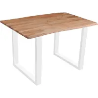 Casa Massiva Esszimmertisch 140x80 cm Quinn, echte Baumkante, eichefarben, massiver Esstisch aus Akazienholz, Metallbeine Weiß, Baumkantentisch