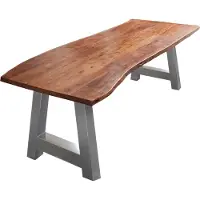 Casa Massiva Esszimmertisch 160x85 cm Athen, Baumkantentisch nussbaumfarben, Akazienholz massiv, A-Gestell aus Metall Silber
