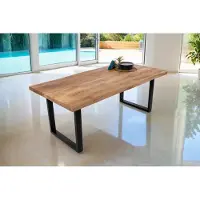 Casa Massiva Esstisch Cali | 200 x 100 cm | Mangoholz | Farbe: Natur/rau | U-Gestell Metall Schwarz | Massivholz mit echter Baumkante | pflegeleichter Baumkantentisch/Esszimmertisch