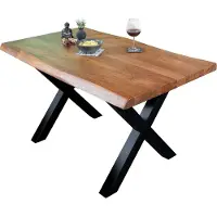 Casa Massiva Baumkantentisch Cali 160 x 85 cm, Akazienholz massiv nussbaumfarben, 50 mm Tischplatte, Esstisch mit X-Metallgestell Schwarz, Industrial-Design