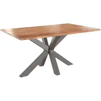 Casa Massiva Baumkantentisch 140 x 80 cm Spyro, Akazienholz naturfarben & massiv, Esszimmertisch mit silbernem Spider-Metallgestell, Platte 26 mm