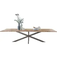 Casa Massiva Baumkantentisch 260 x 100 cm Kalea, Akazienholz naturfarben & massiv, Esstisch mit silbernem Spider-Metallgestell, Tischplatte 26 mm, Esszimmertisch, Industrial-Design