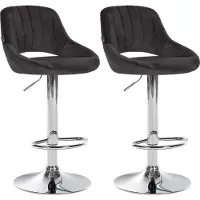 DELUKE 2er Set Barhocker SEGAD - Samt Schwarz 47x48x85 cm Silber | Barstuhl Mit Lehne Tresenhocker Tresenstuhl Kneipenhocker Kneipenstuhl