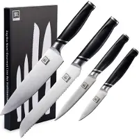 Zayiko 4er Messer-Set - Klingenlängen von 8,50 cm bis 20,50 cm I Scharfe Küchenmesser und Profi Kochmesser aus deutschem Stahl mit ABS Griff und Geschenkbox Serie NAMI