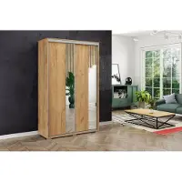 BM-Möbel A4 Schlafzimmerschrank mit 2 Schiebetüren, Spiegel - Craft Gold - 200 x 62 x 215 cm