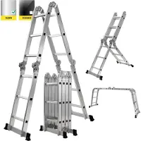 Craftfull Mehrzweckleiter CF-104A | 6in1 Leiter - Gelenkleiter aus Aluminium - Anti-Rutsch Klapp- & Stehleiter - Multifunktionsleiter (4x3 Sprossen)