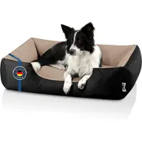 BedDog Hundebett LUPI waschbar,(L) ca. 80x65x18cm,NAMIB-BLACK (schwarz/beige)
