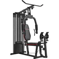 Welikera Heim-Fitnessstation mit 45 kg Gewichtsblöcken, Hochseilzug, Bruststation, Beinpresse für vielseitiges Training