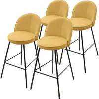ML-Design Barhocker 4er Set Senf Stoffbezug 75 cm hoch Gepolsterte Barstühle mit Metallgestell Rückenlehne & Fußstütze Küchenstühle Bistrohocker