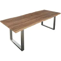 Casa Massiva Esszimmertisch 240x100 cm Lauren, Baumkantentisch aus Akazienholz, massiv + stonefarben, U-Metallgestell Silber, Esstisch mit echter Baumkante