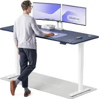 Desktronic HomePro Elektrisch höhenverstellbarer Schreibtisch 200x80cm Weiß/Blau mit Memory-Funktion, Anti-Kollisions Technologie, USB-A und USB-C-Ladeanschlüssen