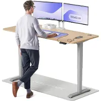 Desktronic HomePro Elektrisch höhenverstellbarer Schreibtisch 180x80cm Bambus/Graumit Memory-Funktion, Anti-Kollisions Technologie, USB-A und USB-C-Ladeanschlüssen