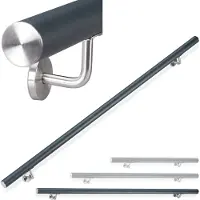Relaxdays Handlauf Aluminium, rund, Treppengeländer innen & außen, matt, 200 cm, Ø 42mm, mit Wandhalterung, anthrazit