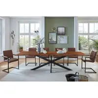 Casa Massiva Baumkantentisch 300 x 100 cm Clara, Akazienholz nussbaumfarben & massiv, Esstisch mit schwarzem Spider-Metallgestell, Tischplatte 26 mm, Esszimmertisch
