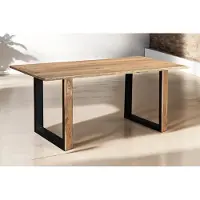 Casa Massiva Baumkantentisch 120 x 80 cm Melbourne, Akazienholz massiv + naturfarben, Esstisch mit schwarzem U-Gestell aus Metall & Holz-Außenseite, echte Baumkante, pflegeleichter Esszimmertisch