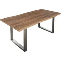 Casa Massiva Esszimmertisch 220x100 cm Lauren, Baumkantentisch aus Akazienholz, massiv + stonefarben, U-Metallgestell Silber, Esstisch mit echter Baumkante