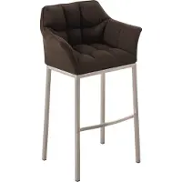 DELUKE Barhocker GIBEL - Stoff Braun 64x48x110 cm Silber | Barstuhl Mit Lehne Tresenhocker Tresenstuhl Kneipenhocker Kneipenstuhl