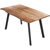 Casa Massiva Esszimmertisch 220x100 cm Laxmi, echte Baumkante, naturfarben, massiver Esstisch aus Akazienholz, Baumkantentisch mit Vier Metallbeinen Schwarz