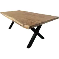 Casa Massiva Baumkantentisch Cali 260 x 100 cm, Akazienholz massiv naturfarben, 50 mm Tischplatte, Esstisch mit X-Metallgestell Schwarz, Industrial-Design