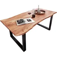Casa Massiva Esszimmertisch 160x85 cm Quinn, echte Baumkante, naturfarben, massiver Esstisch aus Akazienholz, Metallbeine Schwarz, Baumkantentisch