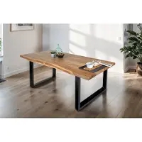 Casa Massiva Esstisch 160 x 85 cm Tomaso, Baumkantentisch naturfarben, Akazienholz massiv, U-Gestell aus Metall Schwarz, echte Baumkante