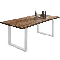 Casa Massiva Baumkantentisch 160x85 cm Mephisto, Akazienholz massiv + nussbaumfarben lackiert, Esstisch mit weiß lackiertem U-Gestell, Esszimmertisch/Holztisch, Tischplatte 26 mm