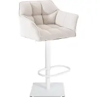 DELUKE Barhocker SIHAR - Stoff Weiß 64x45x88 cm Weiß | Barstuhl Höhenverstellbar Mit Lehne Drehbar Tresenhocker Tresenstuhl Kneipenhocker Kneipenstuhl