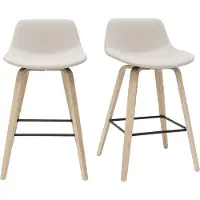Miliboo - Barhocker skandinavisches Design beige und Holz H65 cm (2er-Set) NONIE