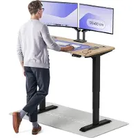 Desktronic HomePro Elektrisch höhenverstellbarer Schreibtisch 120x60cm Bambus/Schwarzmit Memory-Funktion, Anti-Kollisions Technologie, USB-A und USB-C-Ladeanschlüssen