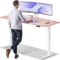 Desktronic HomePro Elektrisch höhenverstellbarer Schreibtisch 200x80cm Weiß/Rosa mit Memory-Funktion, Anti-Kollisions Technologie, USB-A und USB-C-Ladeanschlüssen