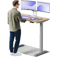 Desktronic HomeOne Elektrisch höhenverstellbarer Schreibtisch 120x60cm Bambus/Grau mit Memory-Funktion, Anti-Kollisions Technologie, USB-A und USB-C-Ladeanschlüssen