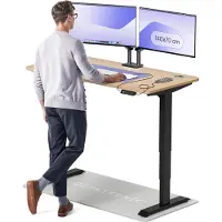 Desktronic HomePro Elektrisch höhenverstellbarer Schreibtisch 140x70cm Bambus/Schwarzmit Memory-Funktion, Anti-Kollisions Technologie, USB-A und USB-C-Ladeanschlüssen