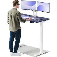 Desktronic HomeOne Elektrisch höhenverstellbarer Schreibtisch 120x60cm Weiß/Blau mit Memory-Funktion, Anti-Kollisions Technologie, USB-A und USB-C-Ladeanschlüssen