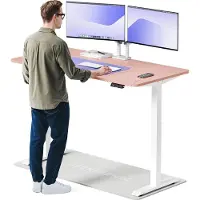 Desktronic HomeOne Elektrisch höhenverstellbarer Schreibtisch 160x80cm Weiß/Rosa mit Memory-Funktion, Anti-Kollisions Technologie, USB-A und USB-C-Ladeanschlüssen