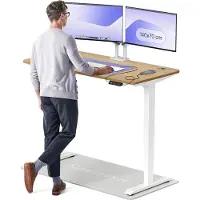 Desktronic HomePro Elektrisch höhenverstellbarer Schreibtisch 140x70cm Massive Eiche/Weißmit Memory-Funktion, Anti-Kollisions Technologie, USB-A und USB-C-Ladeanschlüssen