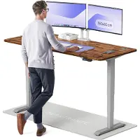 Desktronic HomePro Elektrisch höhenverstellbarer Schreibtisch 180x80cm Massive Walnuss/Graumit Memory-Funktion, Anti-Kollisions Technologie, USB-A und USB-C-Ladeanschlüssen