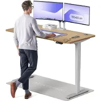 Desktronic HomePro Elektrisch höhenverstellbarer Schreibtisch 160x80cm Massive Eiche/Graumit Memory-Funktion, Anti-Kollisions Technologie, USB-A und USB-C-Ladeanschlüssen