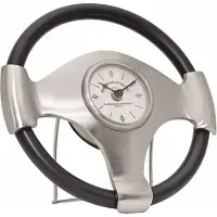 Casa Padrino Tischuhr in Lenkradform Silber / Braun Ø 26 cm - Deko Accessoires