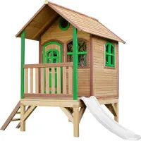 Axi Spielhaus Tom mit weißer Rutsche | Stelzenhaus in Braun & Grün aus FSC Holz für Kinder | Spielturm für den Garten