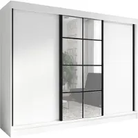 Mebloland Oravelle 200 cm Weiß 3-türiger Kleiderschrank mit Spiegel, 4 Schubladen und Kleiderstangen – Funktionalität und Eleganz!