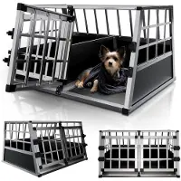 Juskys Alu Hunde-Transportbox L-X - 89x70x51 cm – Auto Hundebox robust & pflegeleicht – Gittertür verschließbar - Aluminium Reisebox für Hunde