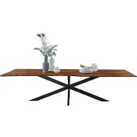 Casa Massiva Baumkantentisch 220 x 100 cm Kalea, Akazienholz nussbaumfarben & massiv, Esstisch mit schwarzem Spider-Metallgestell, Tischplatte 26 mm, Esszimmertisch, Industrial-Design