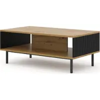 Homlando Couchtisch RAVENNA B 90x60 cm rahmen ARTISAN EICHE / SCHWARZ MATT Kaffeetisch MDF Tisch italienischer Stil mit gefräste Elemente Gold oder Schwarz Metallbeine Metallfüße