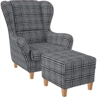 SUPELLEX Sofia Relaxsessel mit Hocker – Oxford kariert Grau
