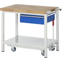 RAU Werkbank Serie 8001, fahrbar, absenkbar, Schublade, B 1000 x T 700 x H 880 mm