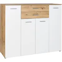 Arthur berndt Moderne Kommode 4 Türen 9 Fächern 2 Schubkästen Sideboard Lowboard Weiß / Holz