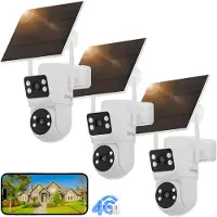 HDeye 3 x 4G-Solar-Sicherheitskamera mit 3-Monats-Akku & PIR-Erkennung – Duale Objektive, 2K-Nachtsicht, Fernsteuerung per App für Außenüberwachung