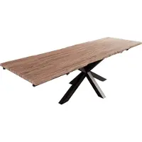 Casa Massiva Baumkantentisch 160 (260) x 90 cm Janosh, Akazienholz massiv & stonefarben, Esstisch inkl. 2 Ansteckplatten 50 x 90 cm, echte Baumkante, Spider-Metallgestell in Schwarz