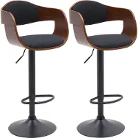 CLP 2er Set Barhocker Kingston höhenverstellbar drehbar mit schwarzem Metallgestell walnuss/schwarz Material Stoff